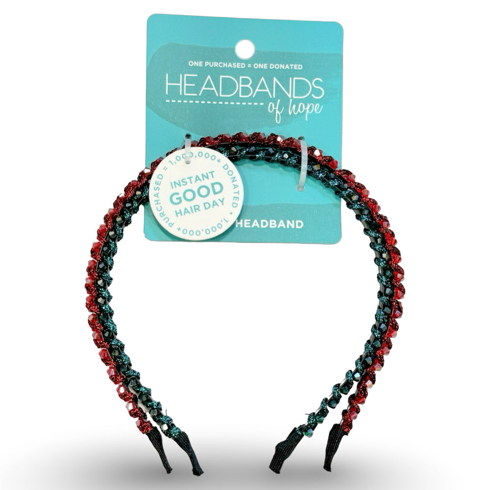 Thin Beaded Headband Set - Red + Green