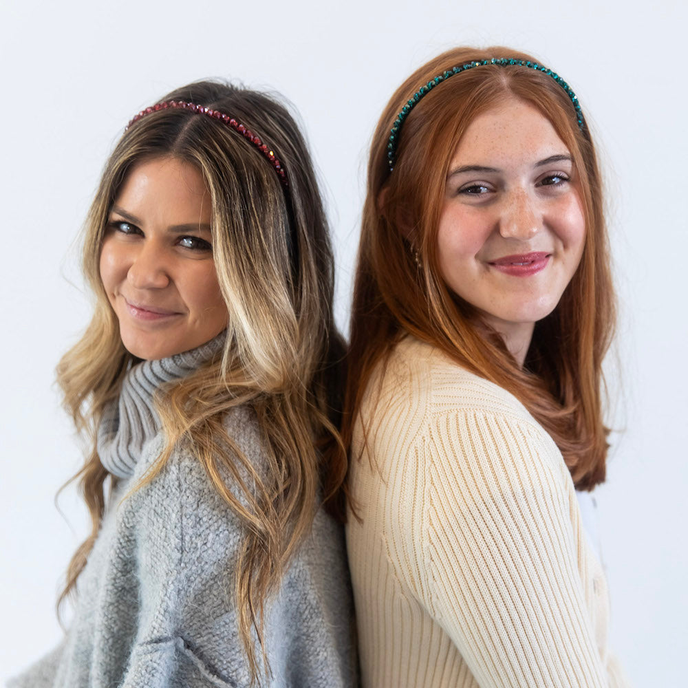 Thin Beaded Headband Set - Red + Green