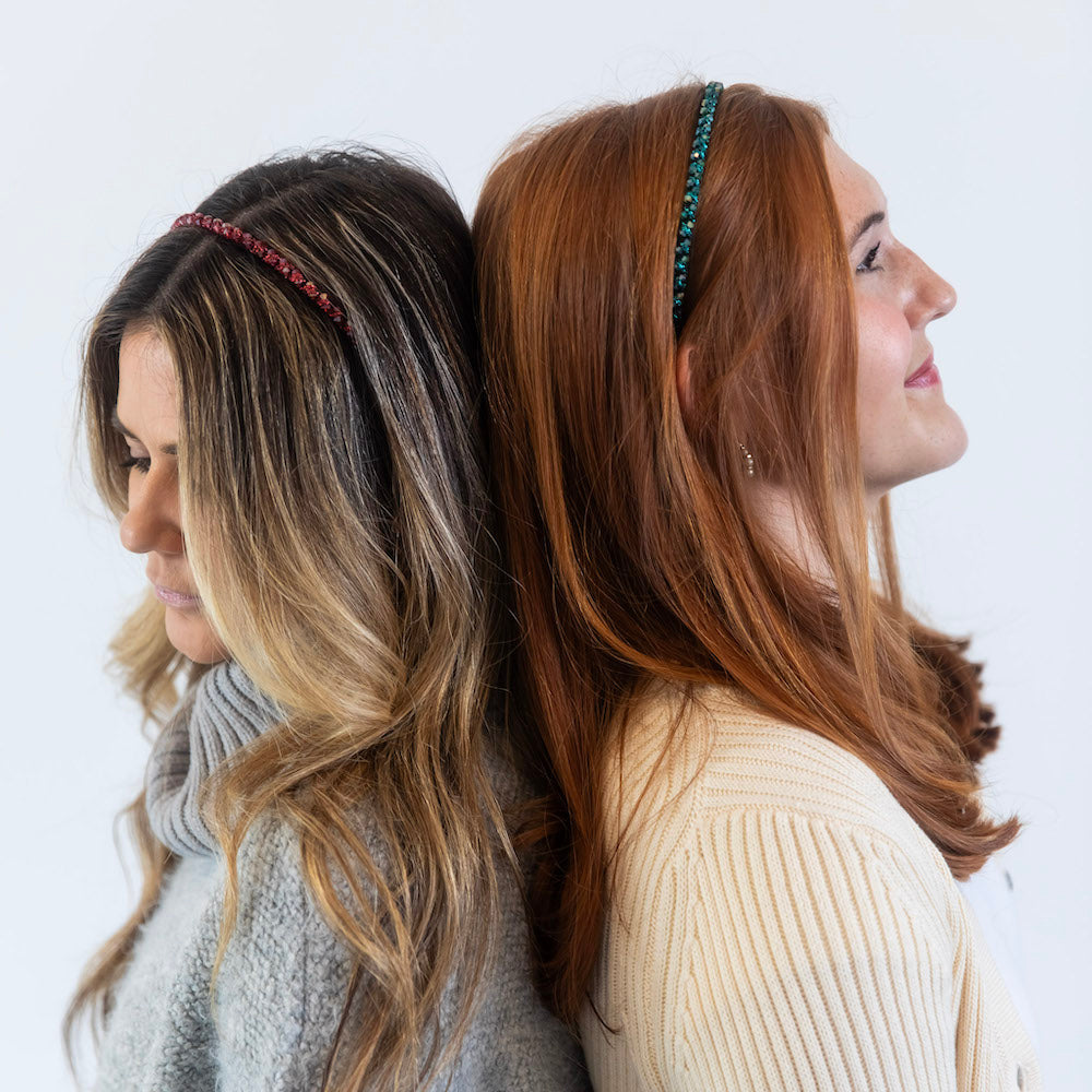Thin Beaded Headband Set - Red + Green