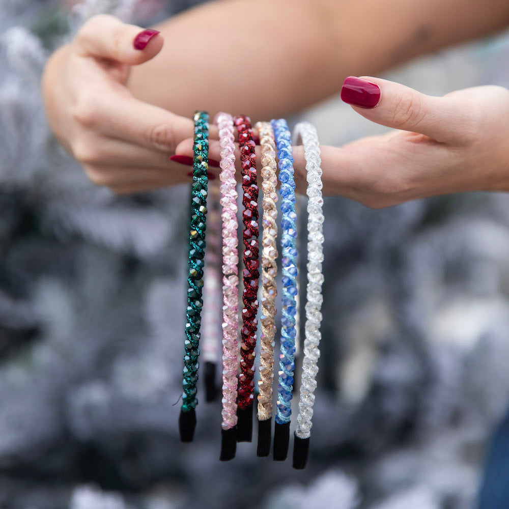 Thin Beaded Headband Set - Red + Green