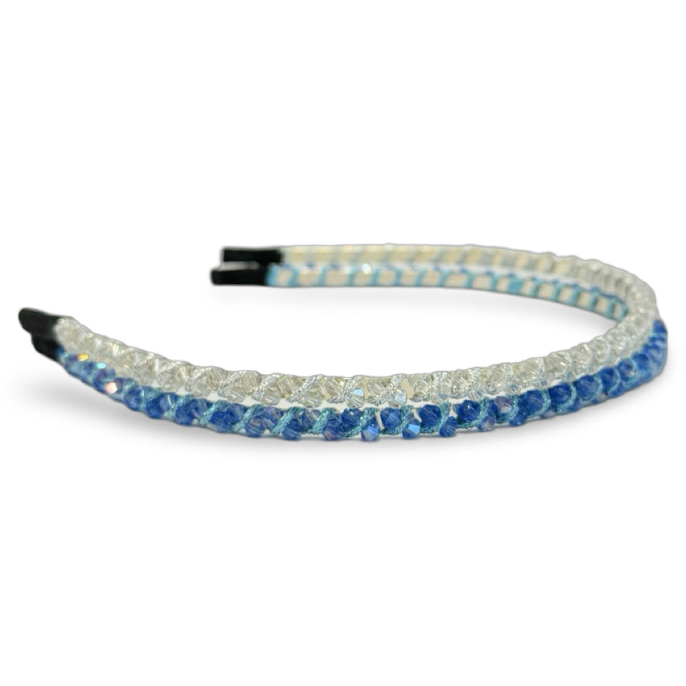 Thin Beaded Headband Set - Blue + Silver