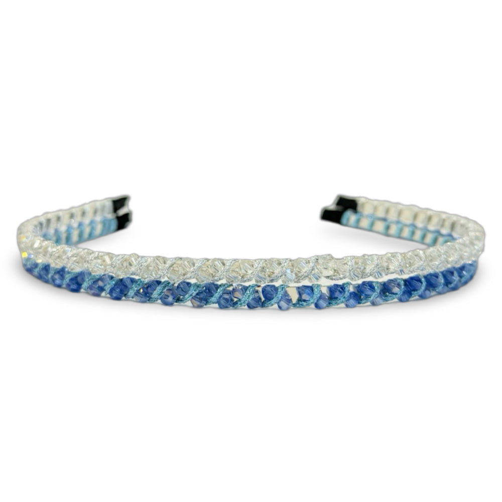 Thin Beaded Headband Set - Blue + Silver