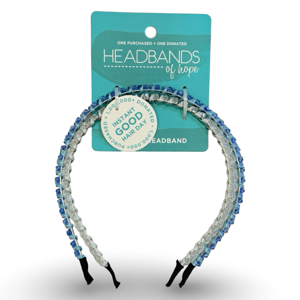 Thin Beaded Headband Set - Blue + Silver