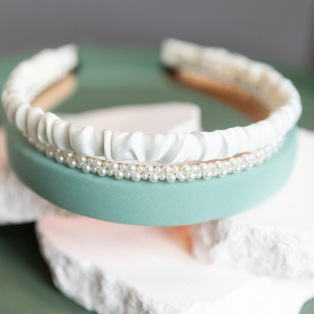 Classic Headband Set - Green + Cream + Pearl