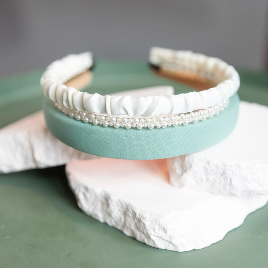 Classic Headband Set - Green + Cream + Pearl