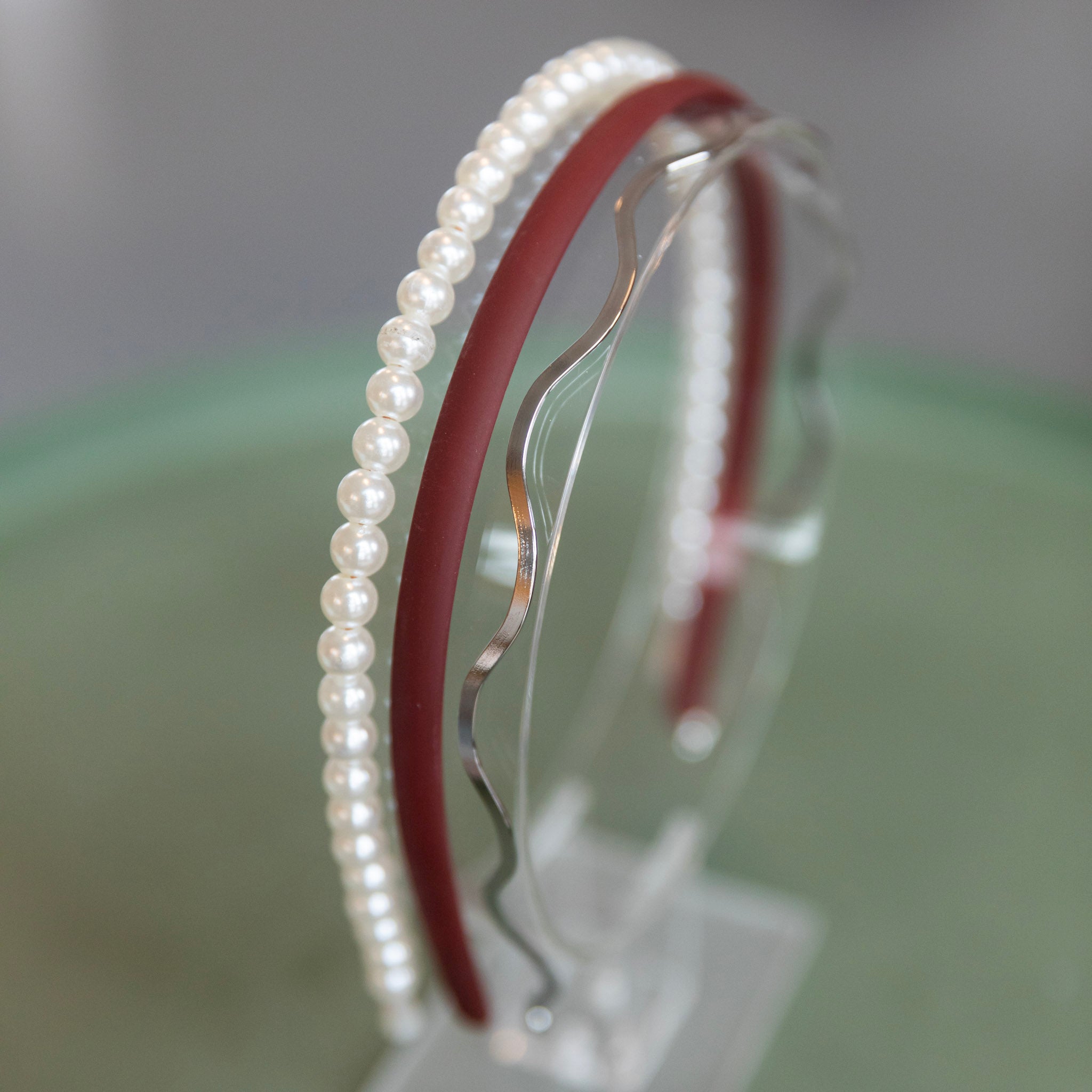 Headband Set - Red + Pearl + Wavy Gold