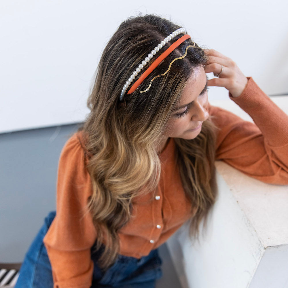 Headband Set - Orange + Pearl + Wavy Silver