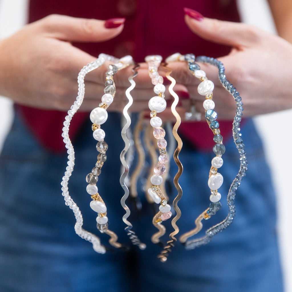 Wavy Beaded Headband - White