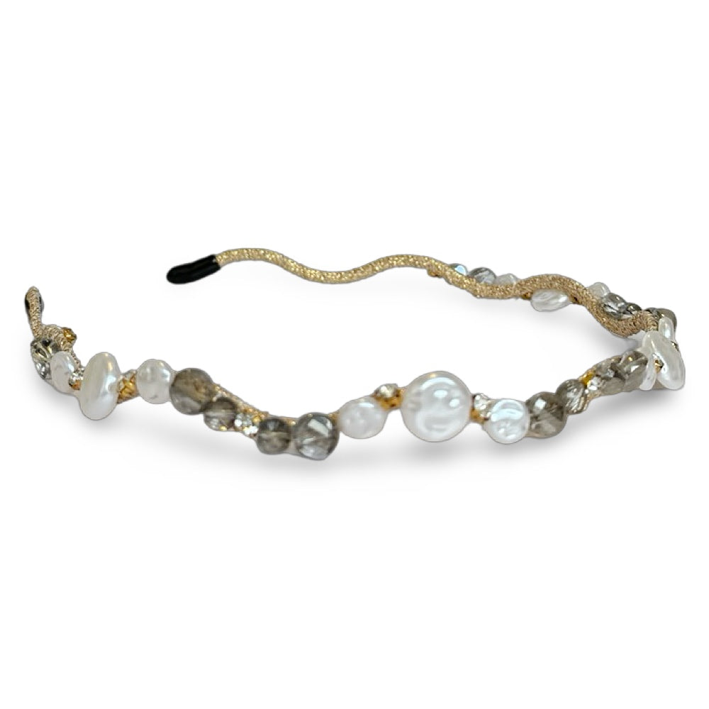 Wavy Oyster Pearl Headband - Grey