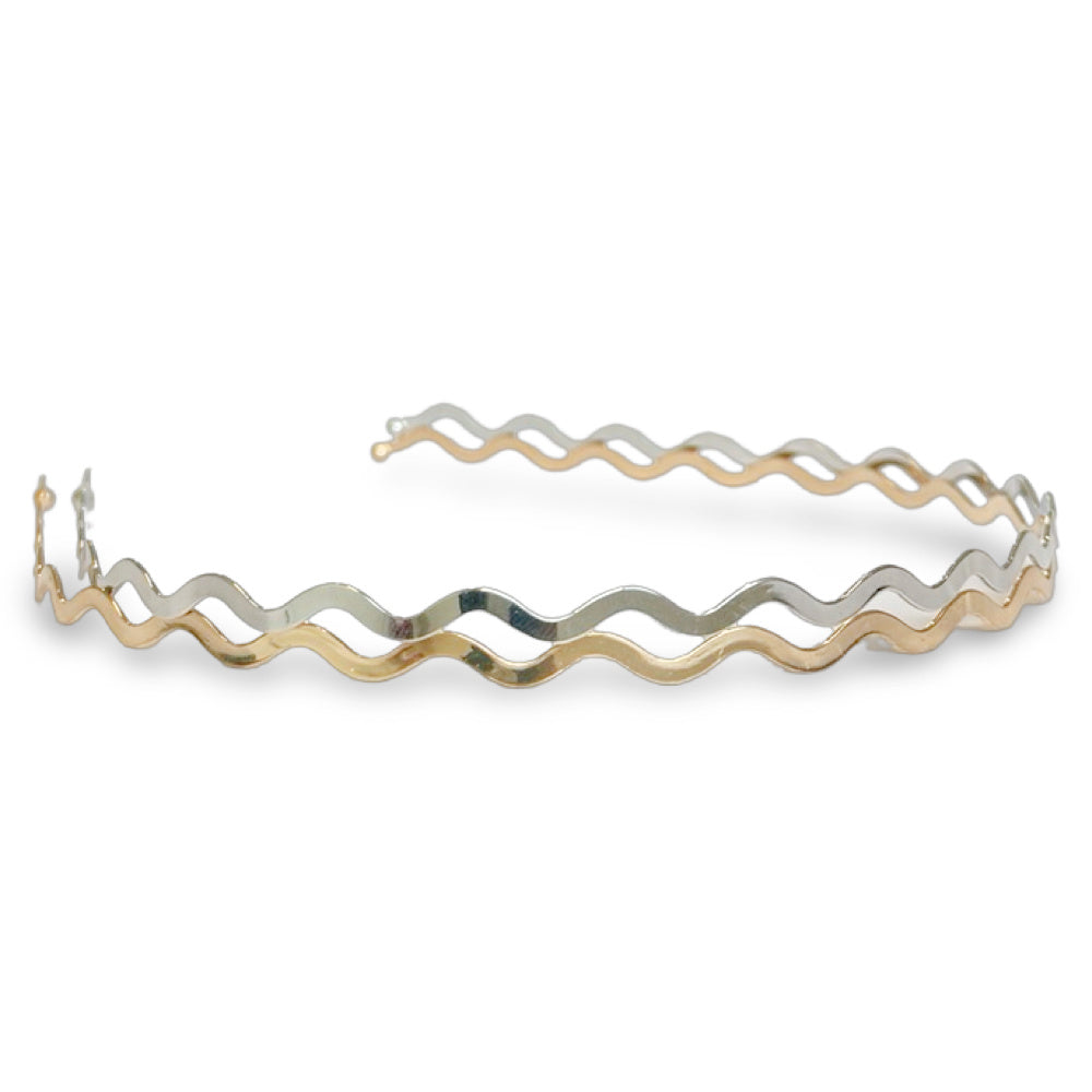 Wavy Metallic Headband Set - Gold + Silver