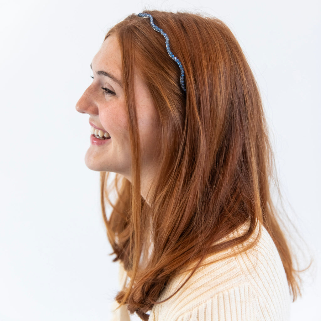 Wavy Beaded Headband - Ocean Blue