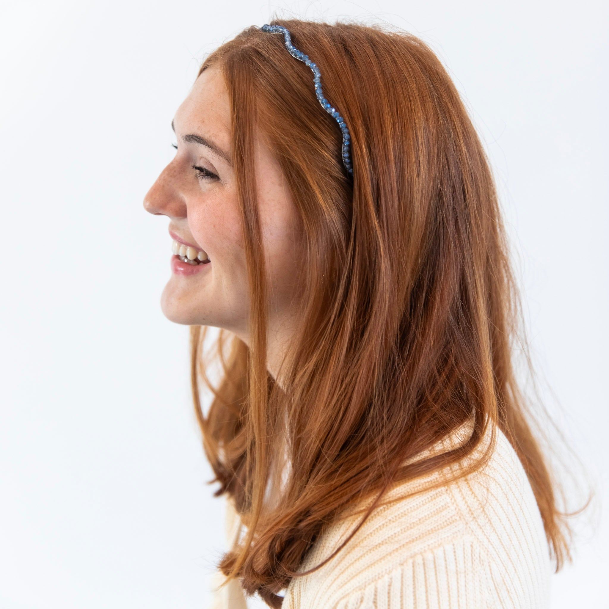 Wavy Beaded Headband - Ocean Blue