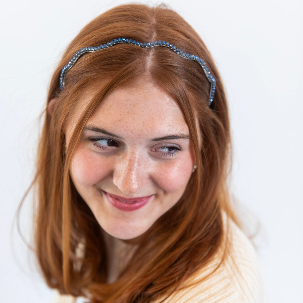 Wavy Beaded Headband - Ocean Blue