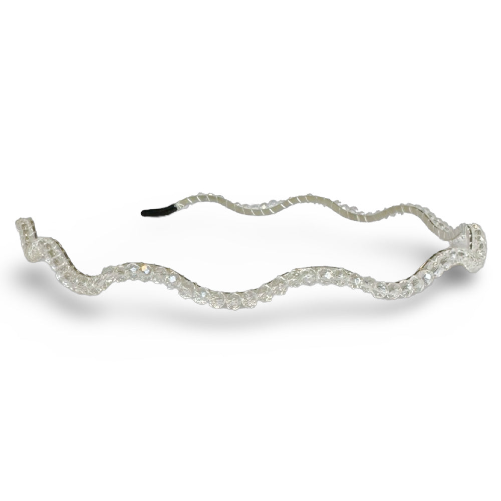 Wavy Beaded Headband - White