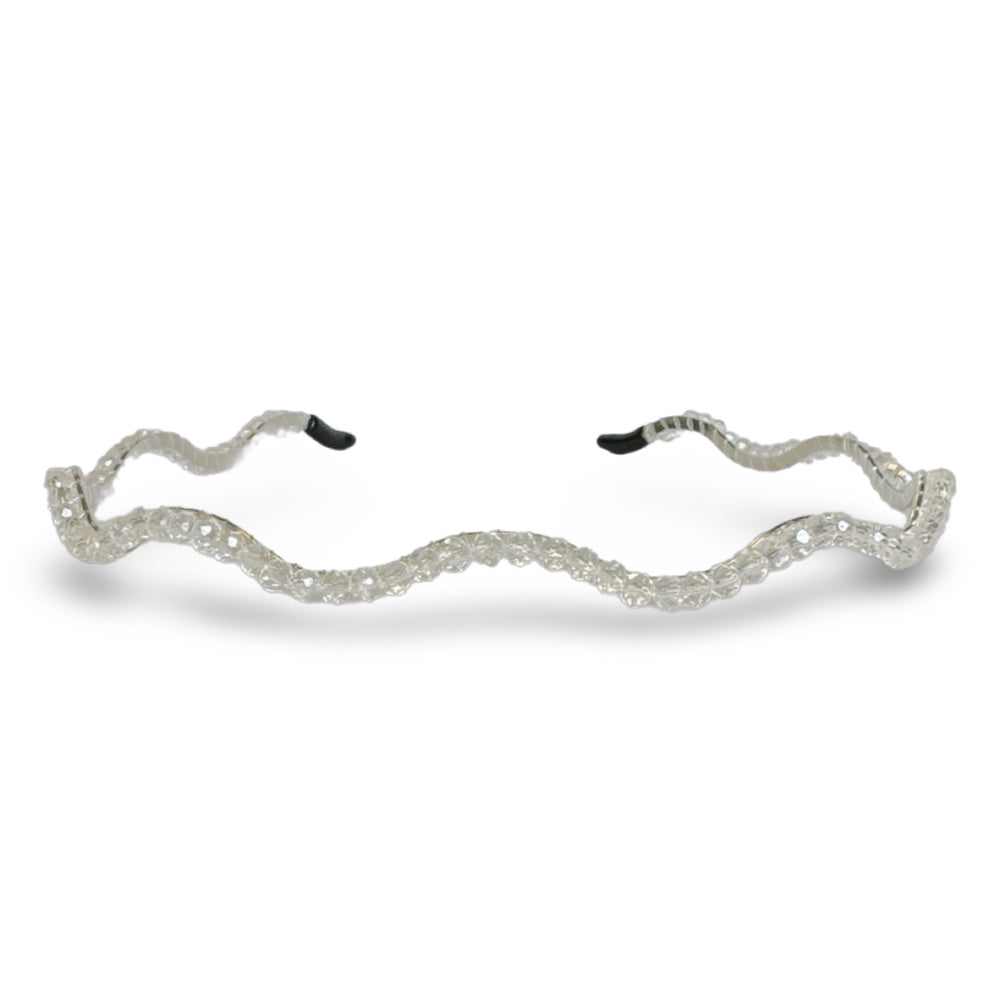 Wavy Beaded Headband - White