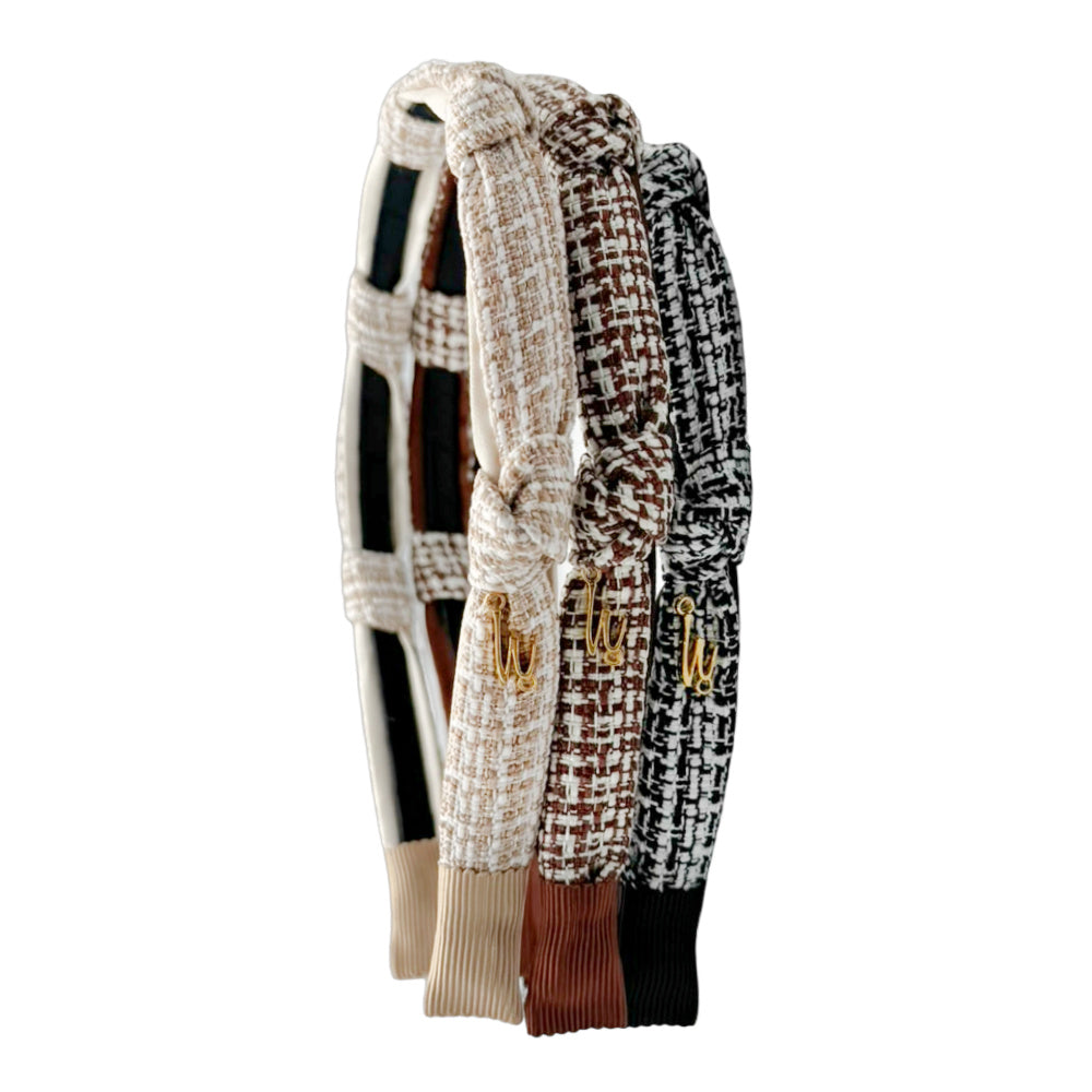 Knotted Tweed Headband - Cream Beige