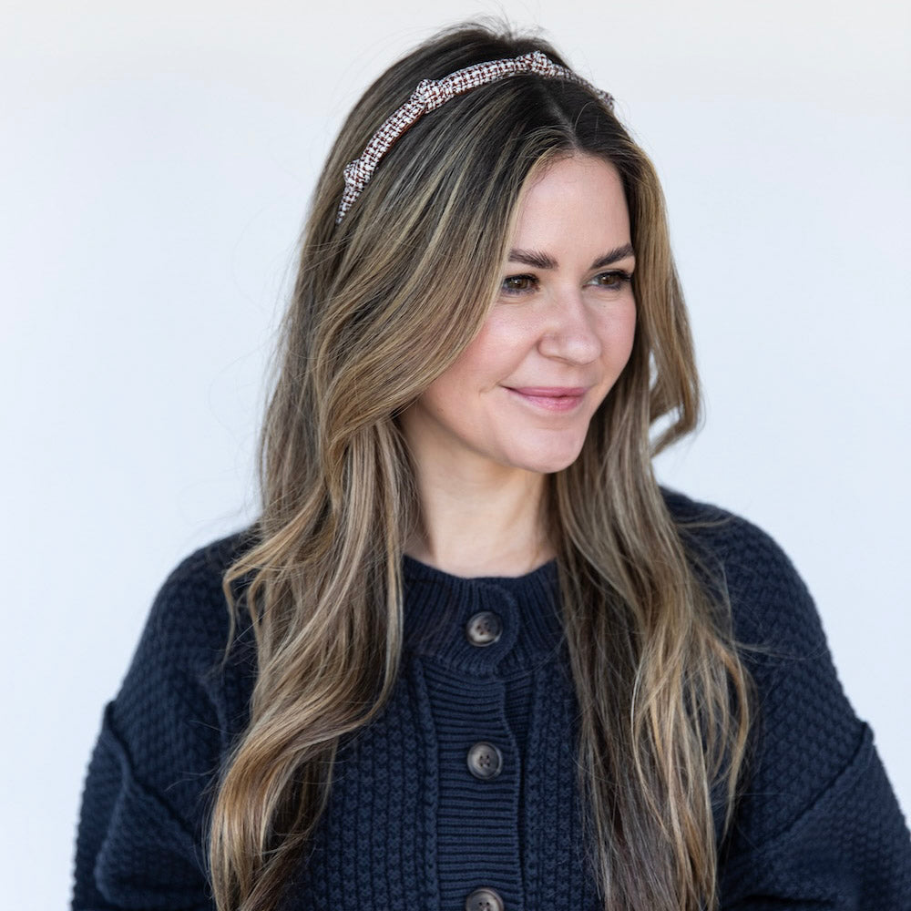 Knotted Tweed Headband - Espresso Maroon