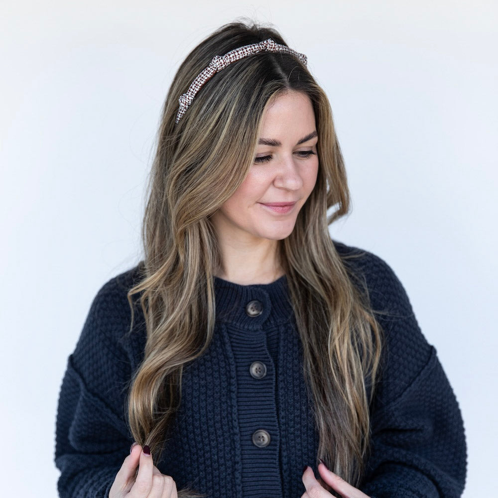 Knotted Tweed Headband - Espresso Maroon