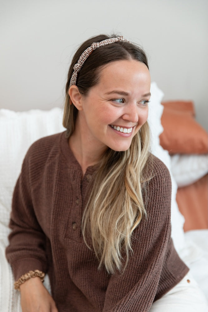 Knotted Tweed Headband - Espresso Maroon