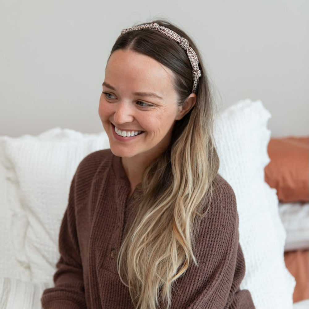 Knotted Tweed Headband - Espresso Maroon
