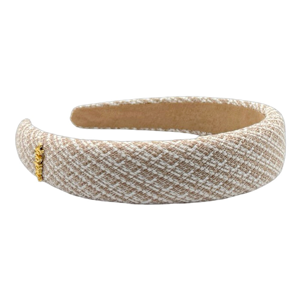 Classic Padded Tweed Headband - Cream Beige