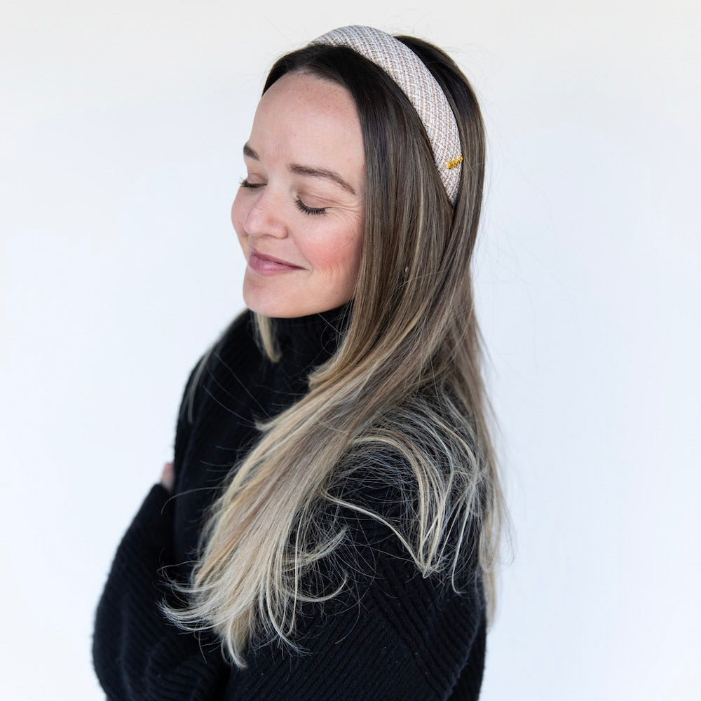 Classic Padded Tweed Headband - Cream Beige