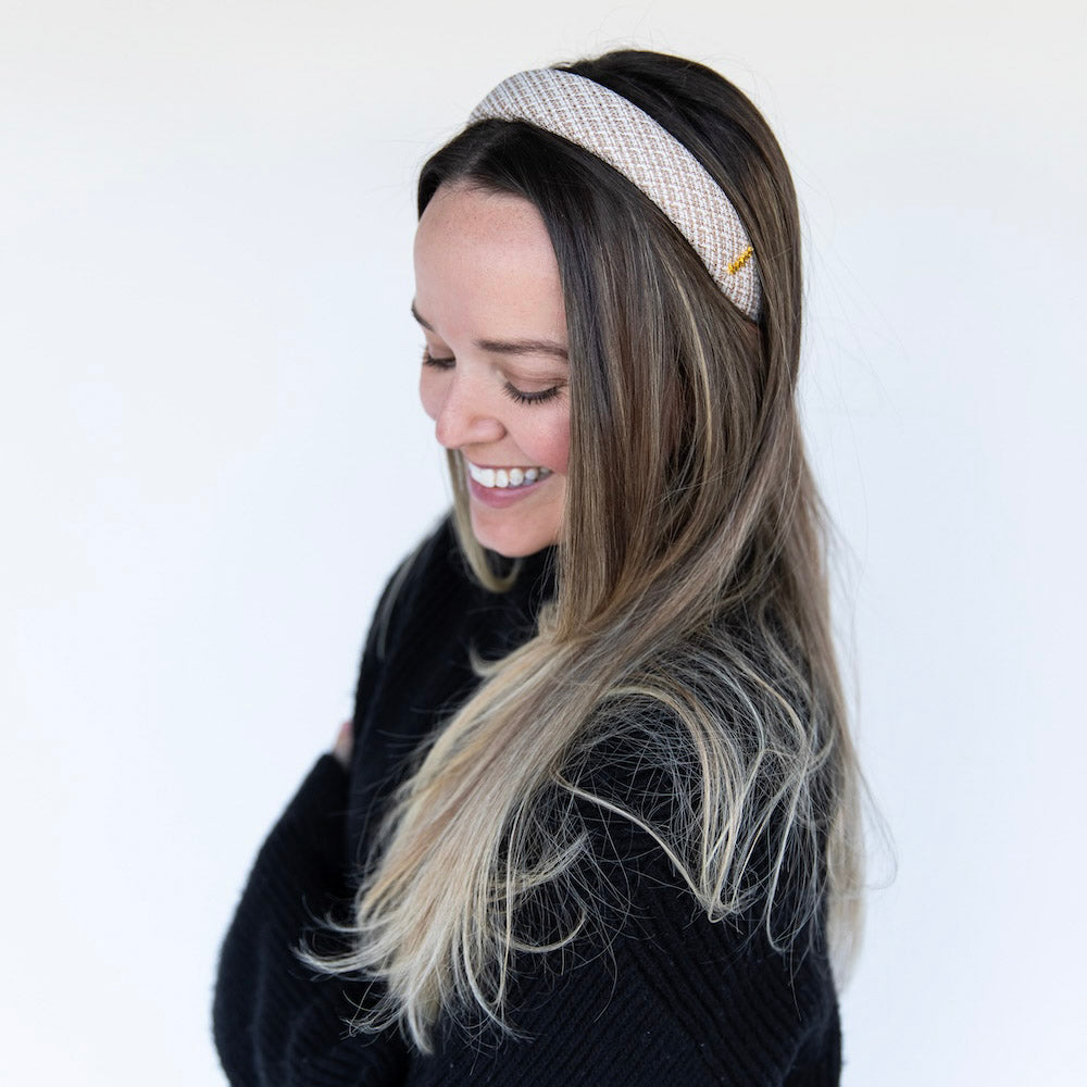 Classic Padded Tweed Headband - Cream Beige