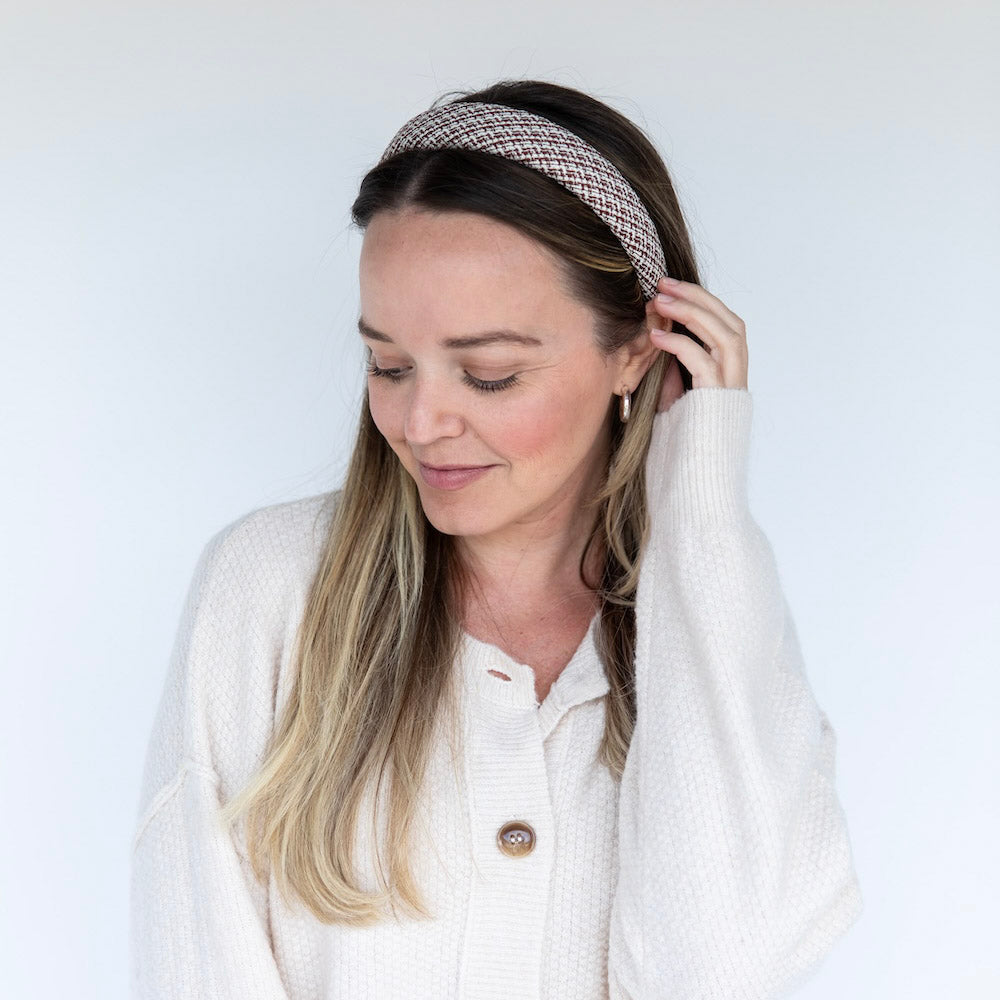 Classic Padded Tweed Headband - Espresso Maroon