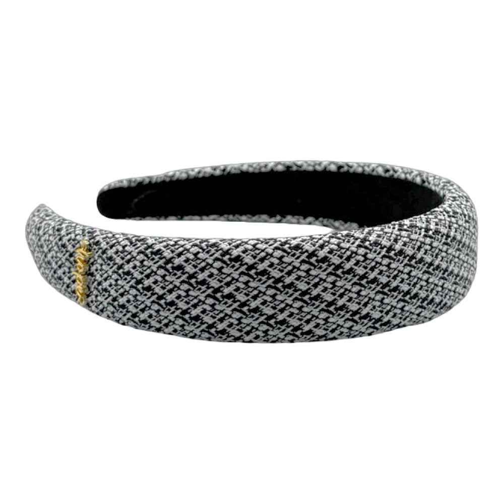 Classic Padded Tweed Headband - Black Ivory