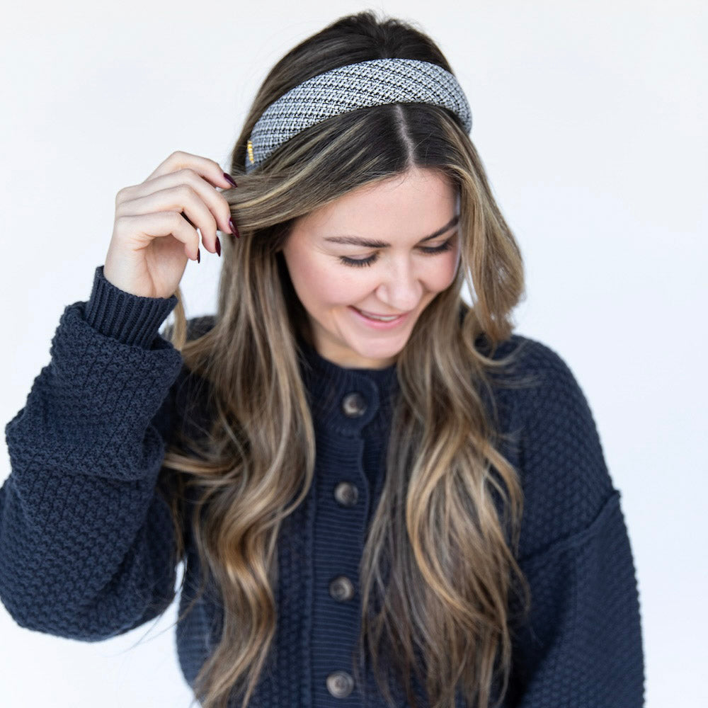 Classic Padded Tweed Headband - Black Ivory