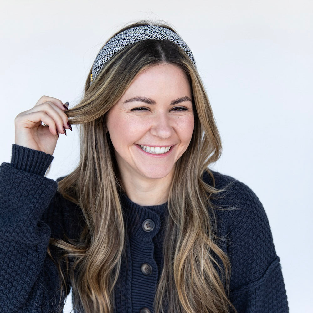 Classic Padded Tweed Headband - Black Ivory
