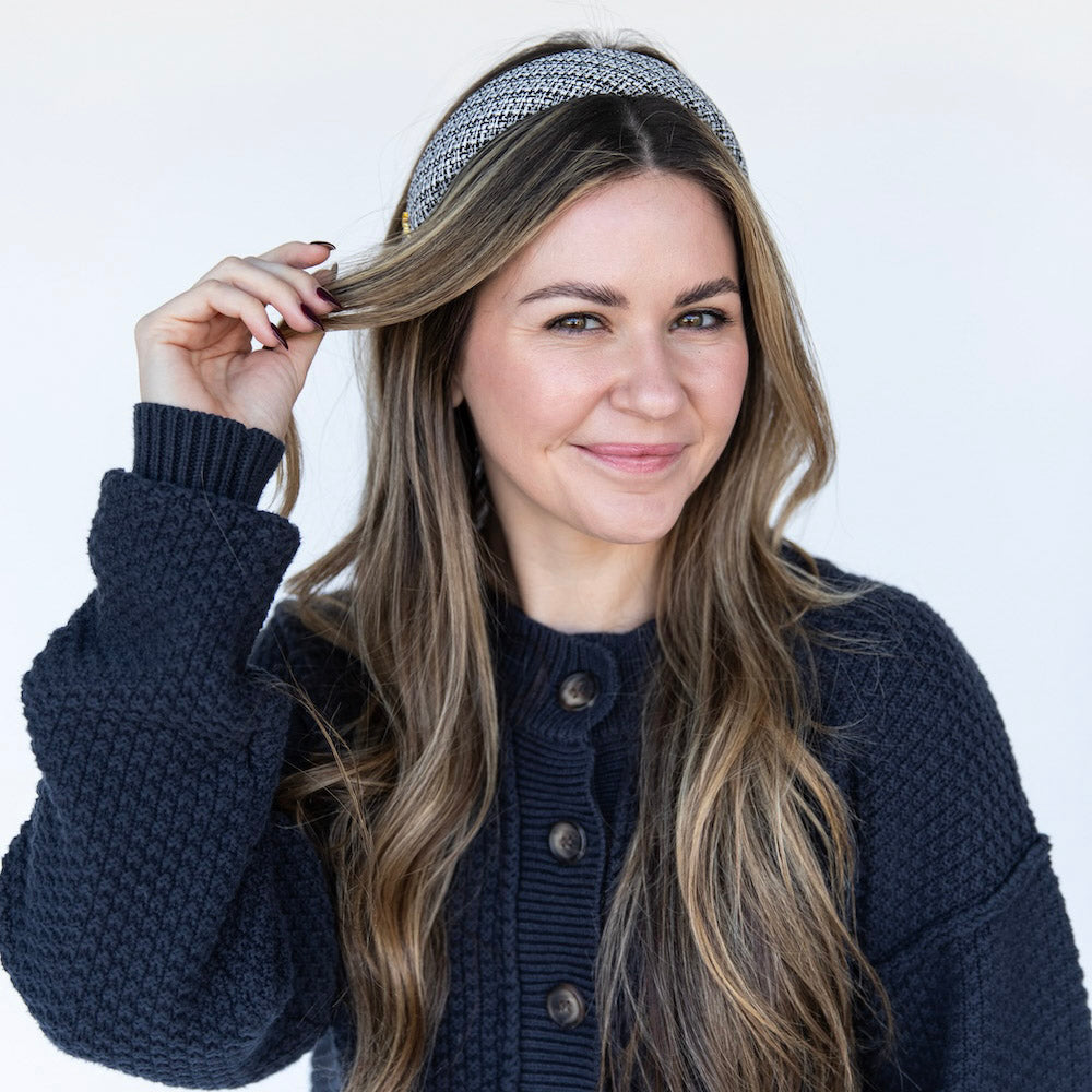 Classic Padded Tweed Headband - Black Ivory