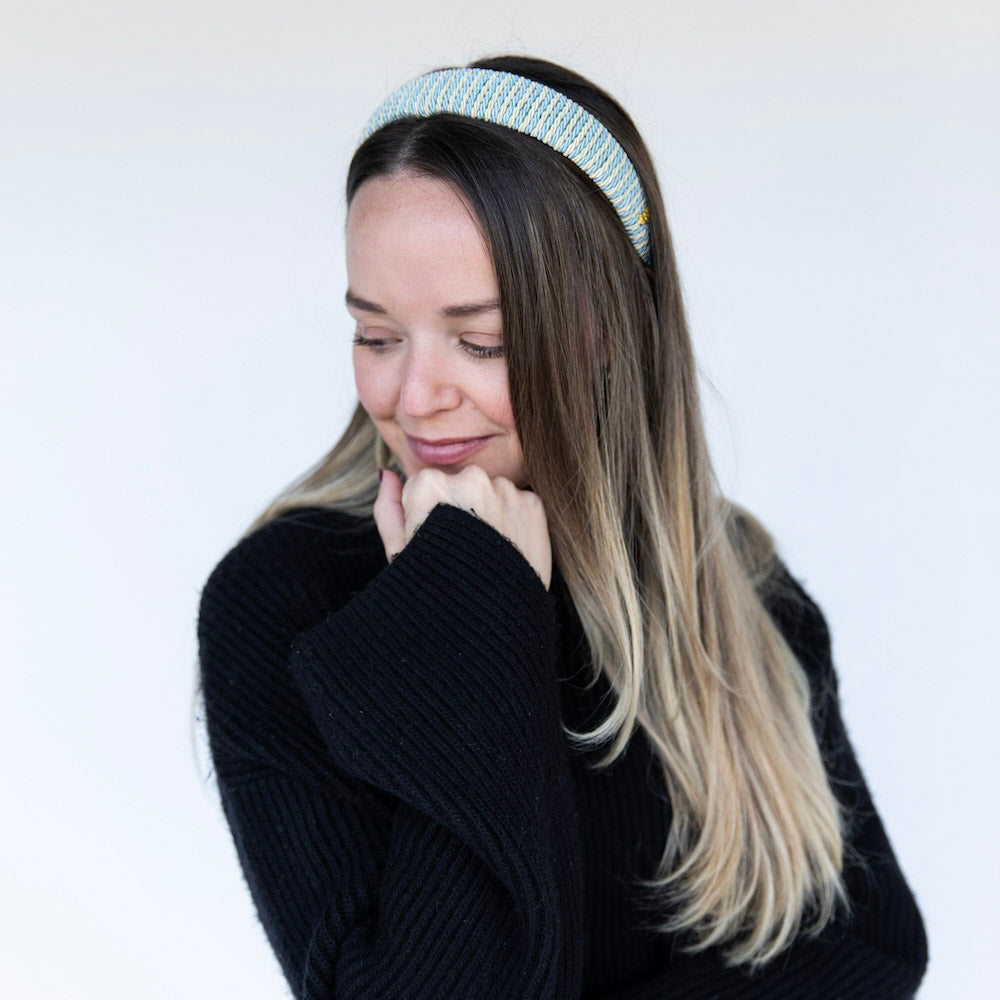 Classic Padded Rope Headband - Blue White