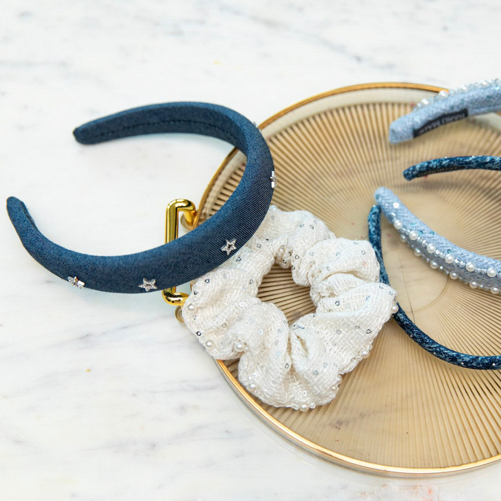Tweed Scrunchie Set of 3 - Sequin Pearls