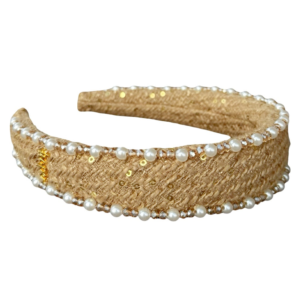 Classic Pearl Headband - Tan