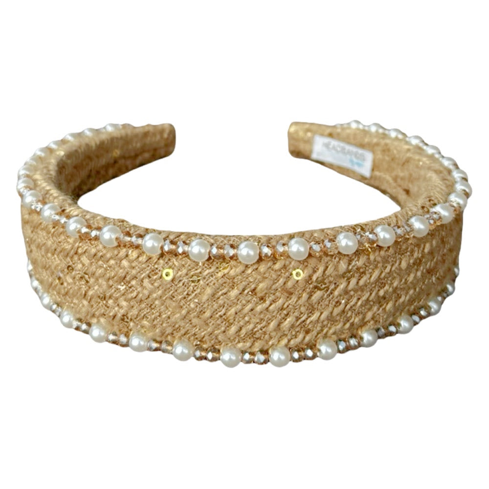 Classic Pearl Headband - Tan