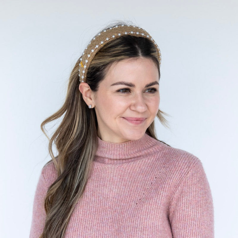 Classic Pearl Headband - Tan