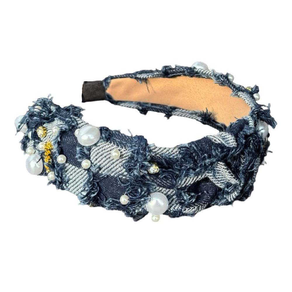 Embellished Top Knot Headband - Patchwork Denim
