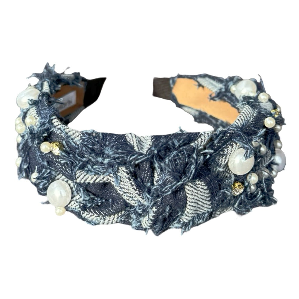 Embellished Top Knot Headband - Patchwork Denim