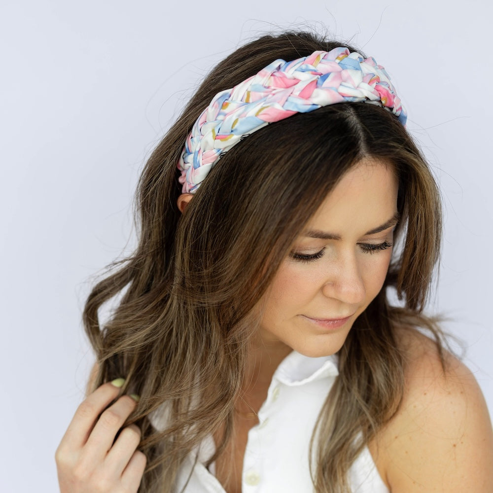 Blushing Braid Headband - Cotton Candy Skies Marble