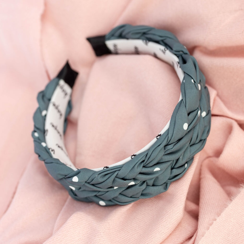 Blushing Braid Headband - Dark Jade Polka Dot
