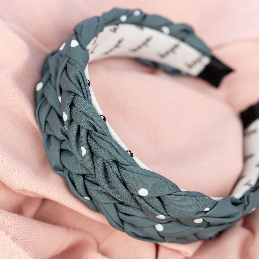 Blushing Braid Headband - Dark Jade Polka Dot
