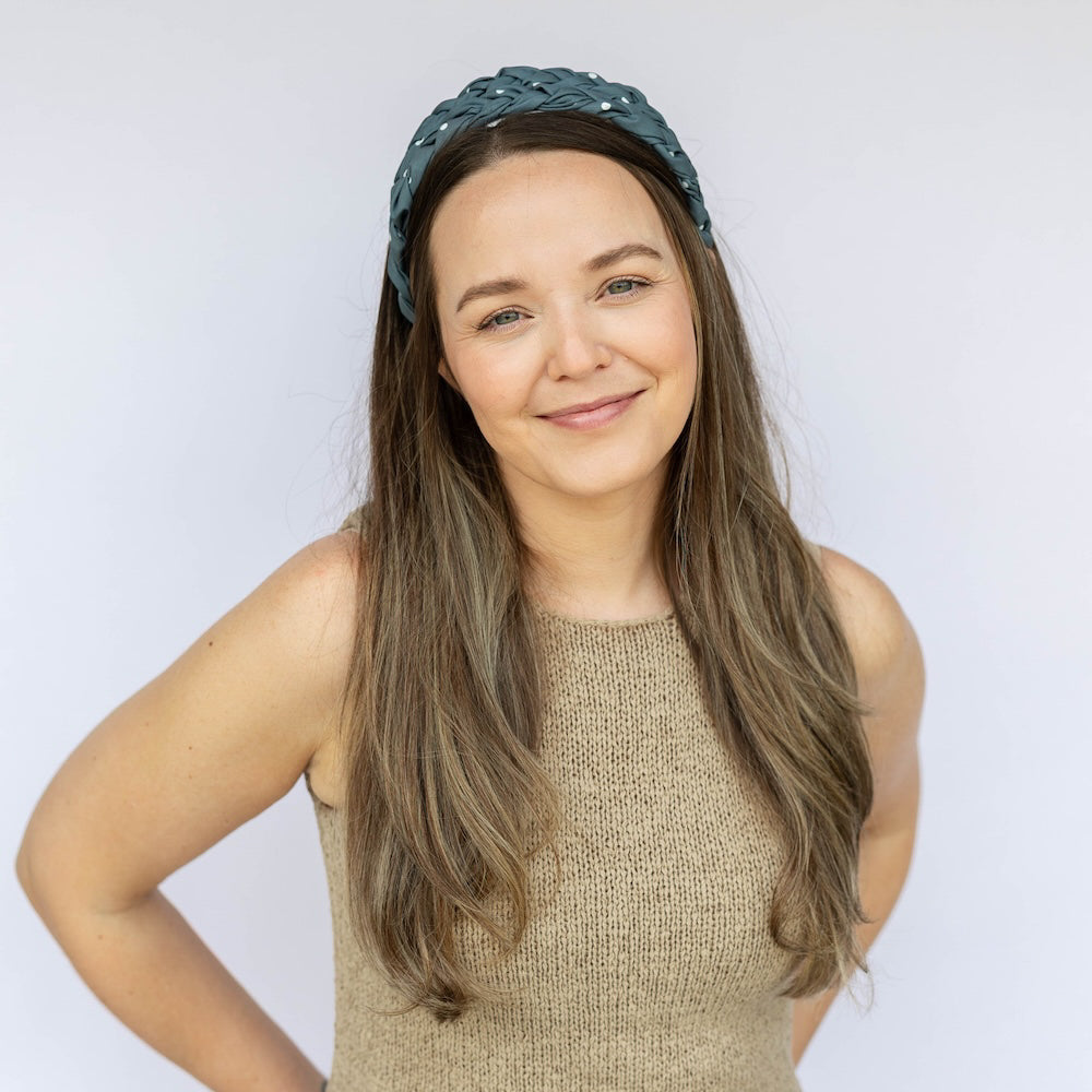 Blushing Braid Headband - Dark Jade Polka Dot