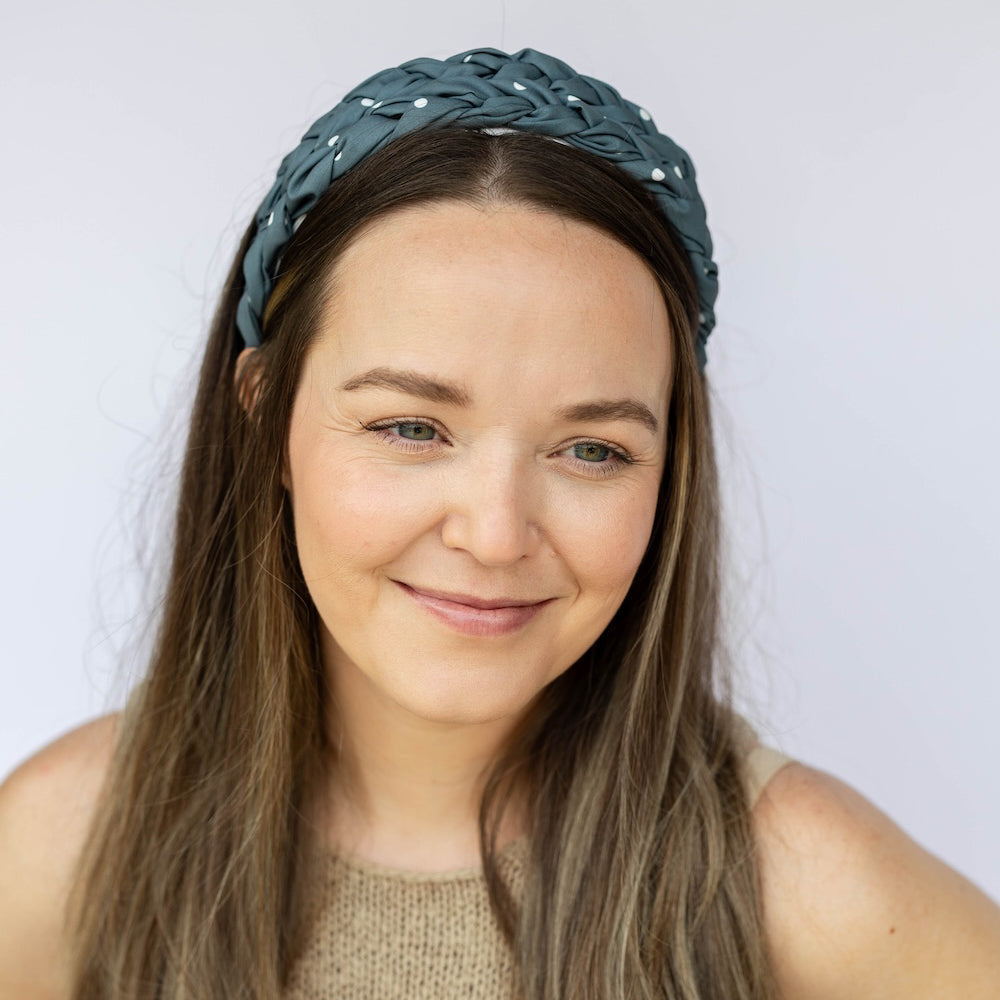 Blushing Braid Headband - Dark Jade Polka Dot