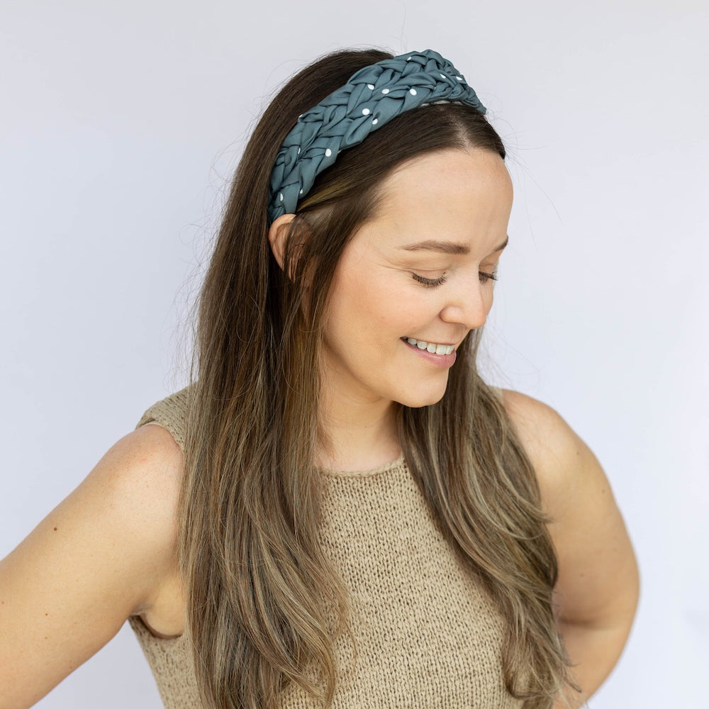 Blushing Braid Headband - Dark Jade Polka Dot