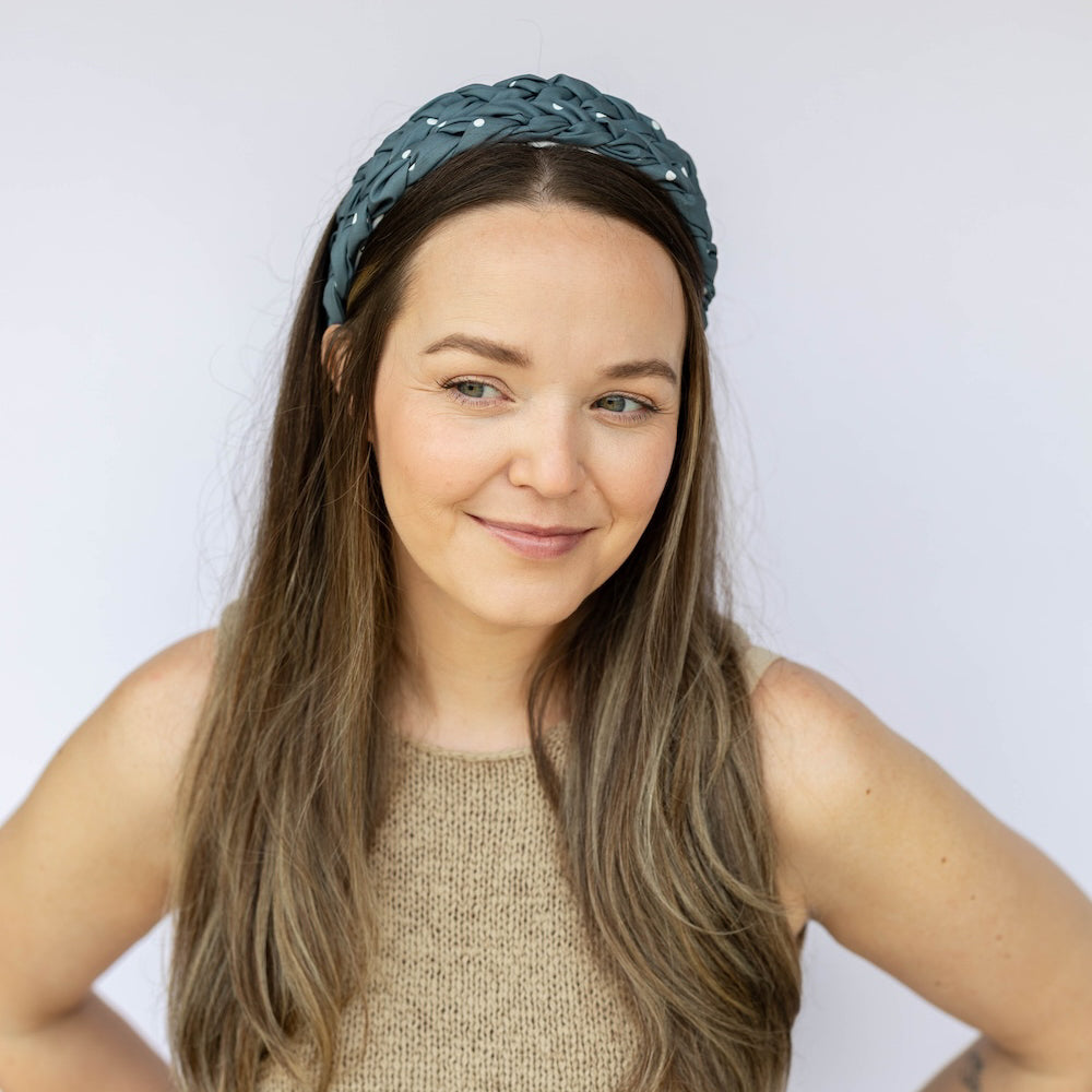 Blushing Braid Headband - Dark Jade Polka Dot