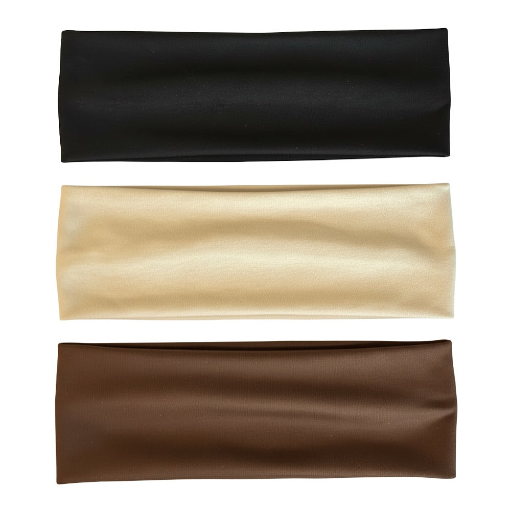 Wide Headwrap Set of 3 - Black + Brown + Beige