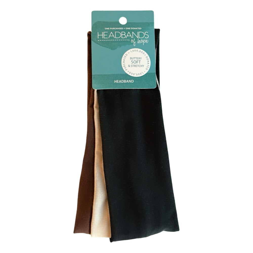 Wide Headwrap Set of 3 - Black + Brown + Beige