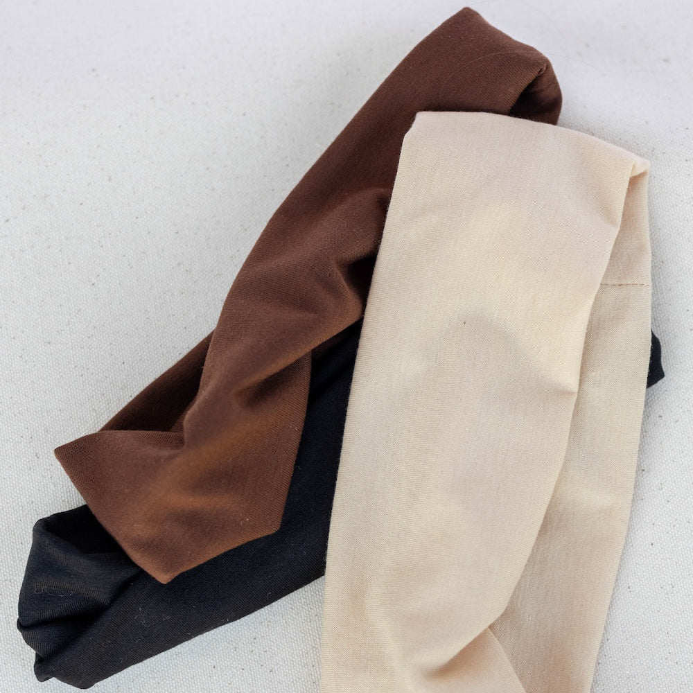 Wide Headwrap Set of 3 - Black + Brown + Beige