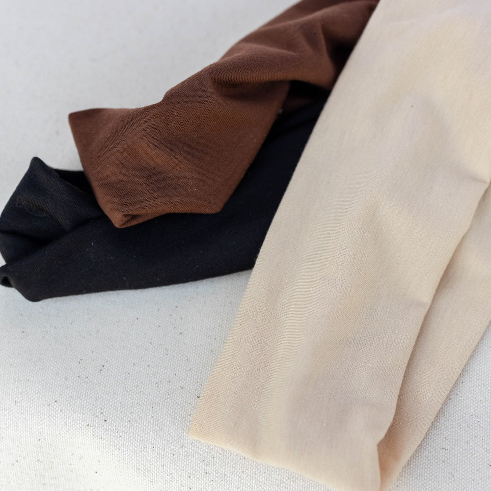Wide Headwrap Set of 3 - Black + Brown + Beige